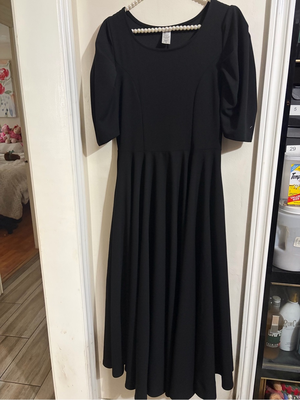 Aaron Vick Boutique Black Midi Fit-and-Flare Maxi Dress with Puff Elbow Sleeves